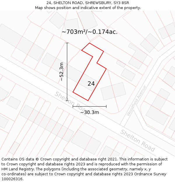 24, SHELTON ROAD, SHREWSBURY, SY3 8SR: Plot and title map