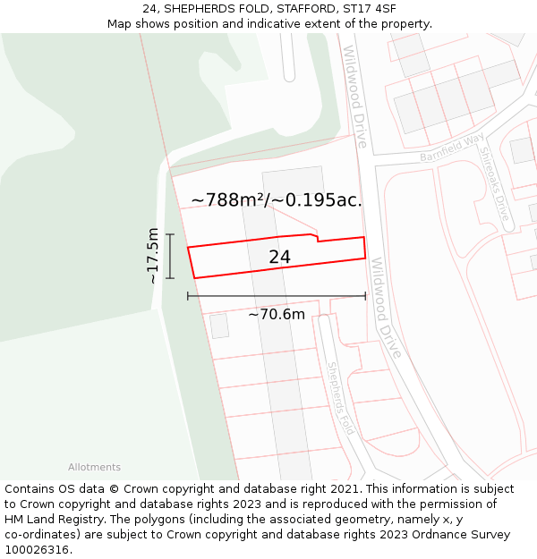 24, SHEPHERDS FOLD, STAFFORD, ST17 4SF: Plot and title map