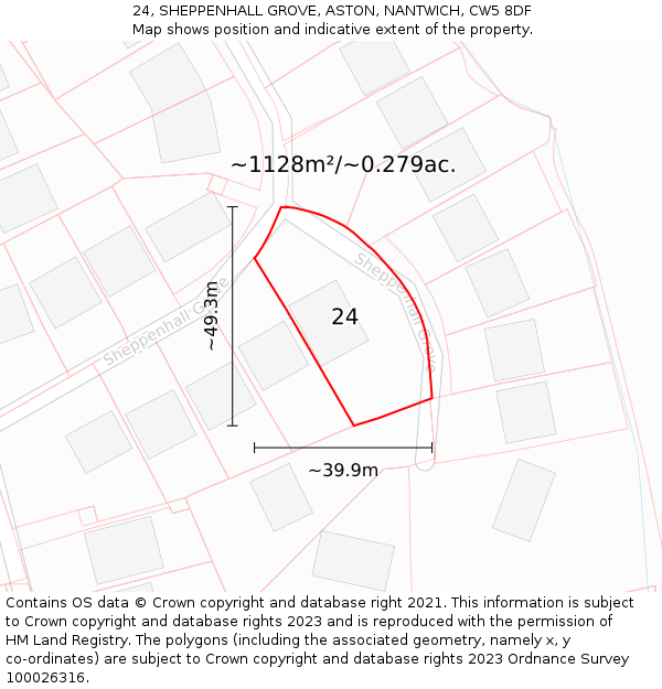 24, SHEPPENHALL GROVE, ASTON, NANTWICH, CW5 8DF: Plot and title map