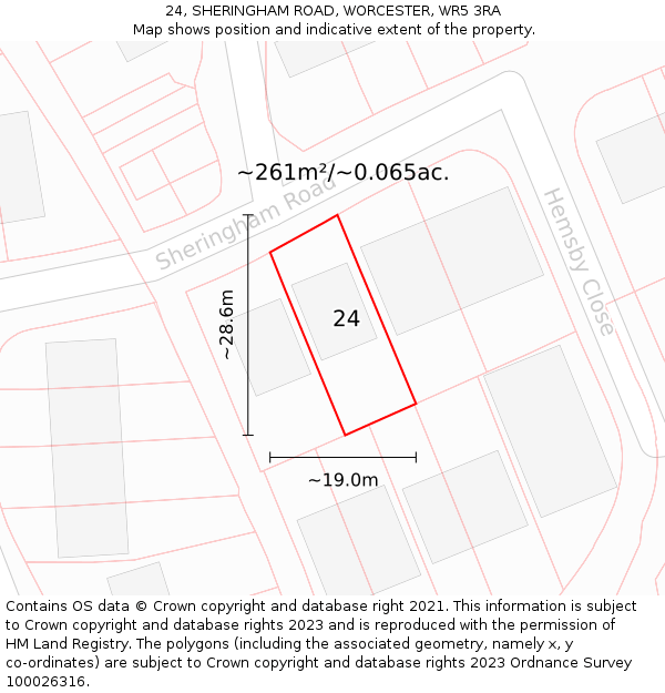 24, SHERINGHAM ROAD, WORCESTER, WR5 3RA: Plot and title map