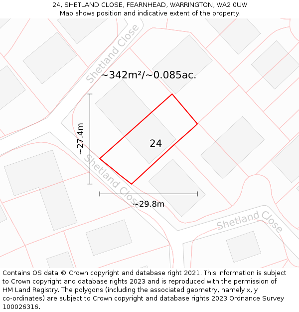 24, SHETLAND CLOSE, FEARNHEAD, WARRINGTON, WA2 0UW: Plot and title map