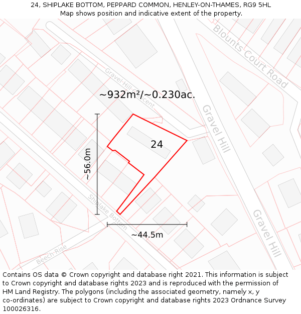 24, SHIPLAKE BOTTOM, PEPPARD COMMON, HENLEY-ON-THAMES, RG9 5HL: Plot and title map