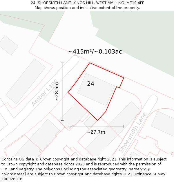 24, SHOESMITH LANE, KINGS HILL, WEST MALLING, ME19 4FF: Plot and title map