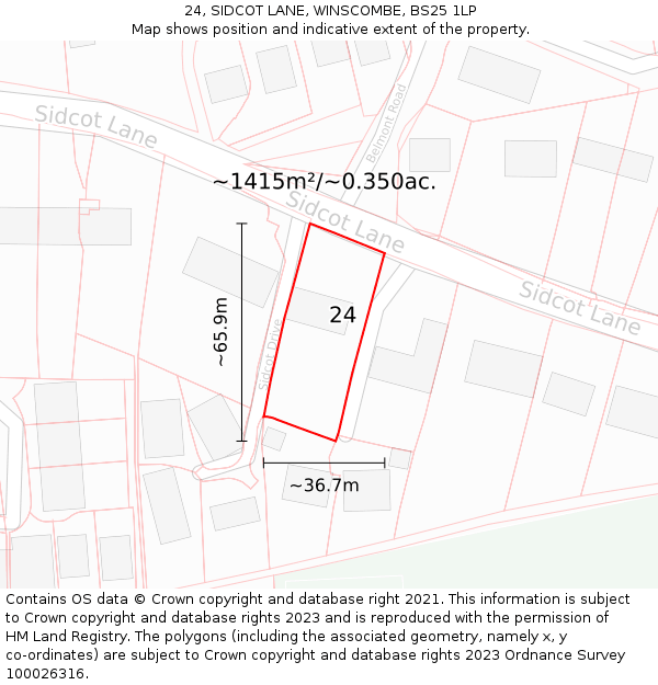 24, SIDCOT LANE, WINSCOMBE, BS25 1LP: Plot and title map