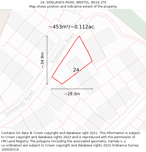 24, SIDELANDS ROAD, BRISTOL, BS16 2TS: Plot and title map