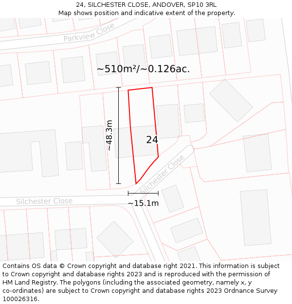 24, SILCHESTER CLOSE, ANDOVER, SP10 3RL: Plot and title map