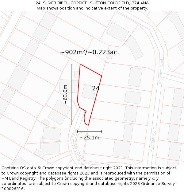 24, SILVER BIRCH COPPICE, SUTTON COLDFIELD, B74 4NA: Plot and title map