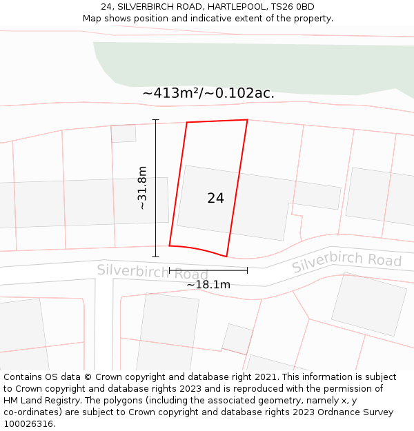 24, SILVERBIRCH ROAD, HARTLEPOOL, TS26 0BD: Plot and title map