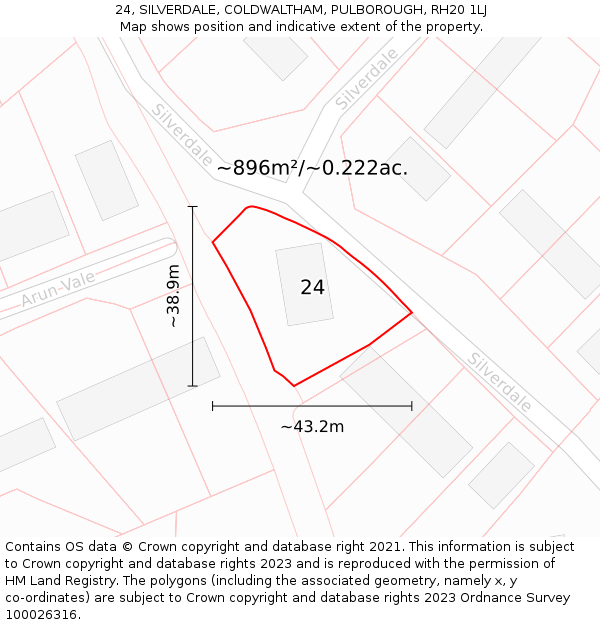 24, SILVERDALE, COLDWALTHAM, PULBOROUGH, RH20 1LJ: Plot and title map