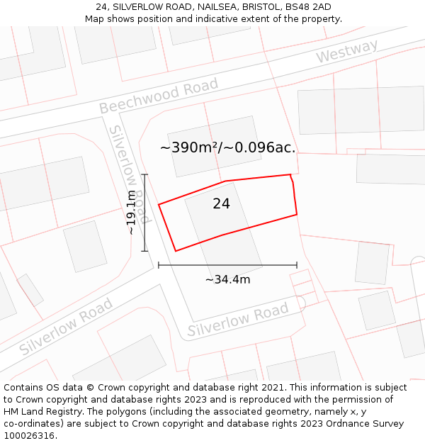 24, SILVERLOW ROAD, NAILSEA, BRISTOL, BS48 2AD: Plot and title map
