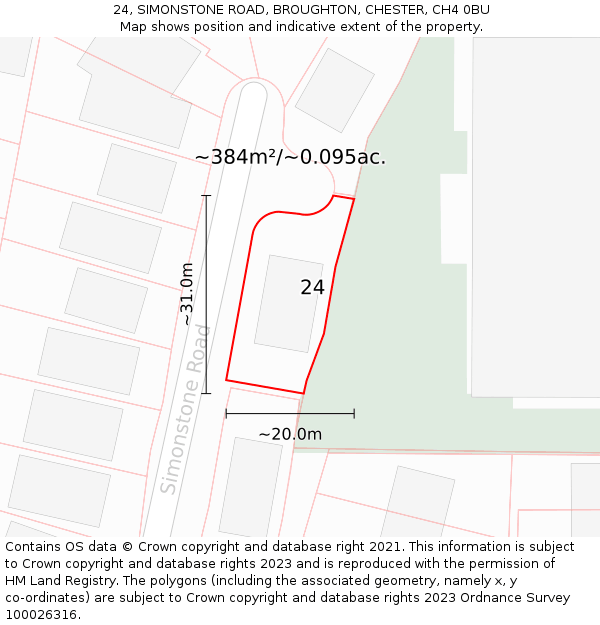 24, SIMONSTONE ROAD, BROUGHTON, CHESTER, CH4 0BU: Plot and title map