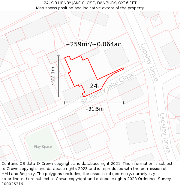 24, SIR HENRY JAKE CLOSE, BANBURY, OX16 1ET: Plot and title map