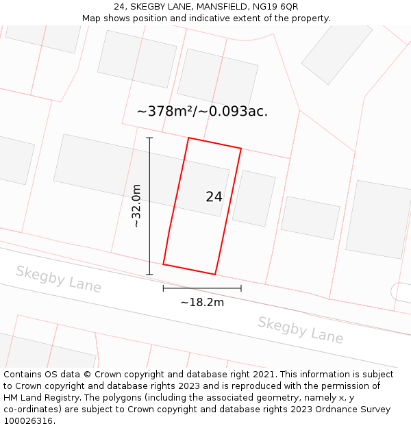 24, SKEGBY LANE, MANSFIELD, NG19 6QR: Plot and title map