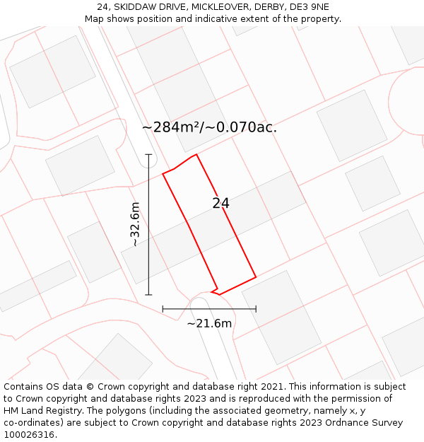 24, SKIDDAW DRIVE, MICKLEOVER, DERBY, DE3 9NE: Plot and title map