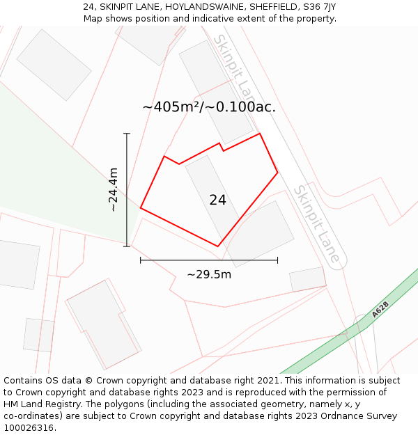 24, SKINPIT LANE, HOYLANDSWAINE, SHEFFIELD, S36 7JY: Plot and title map