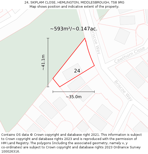 24, SKIPLAM CLOSE, HEMLINGTON, MIDDLESBROUGH, TS8 9RG: Plot and title map