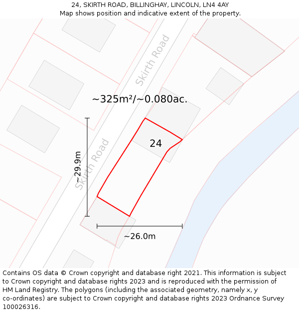 24, SKIRTH ROAD, BILLINGHAY, LINCOLN, LN4 4AY: Plot and title map