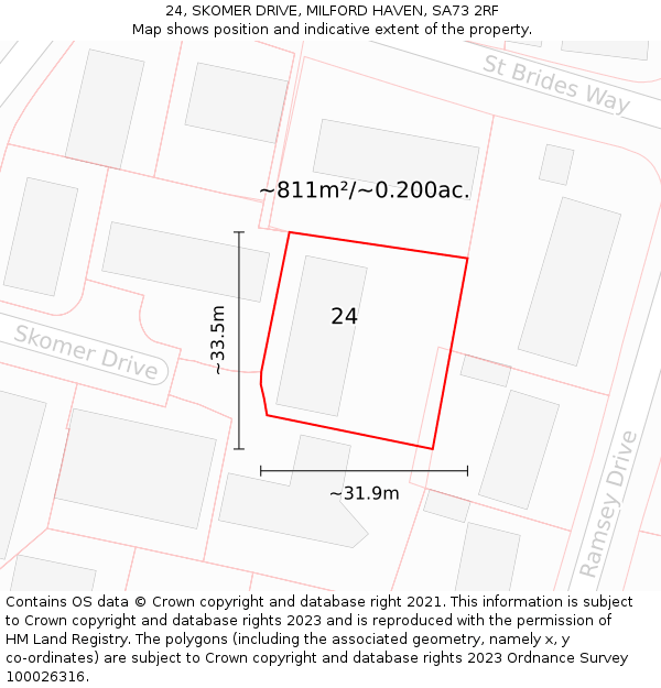 24, SKOMER DRIVE, MILFORD HAVEN, SA73 2RF: Plot and title map