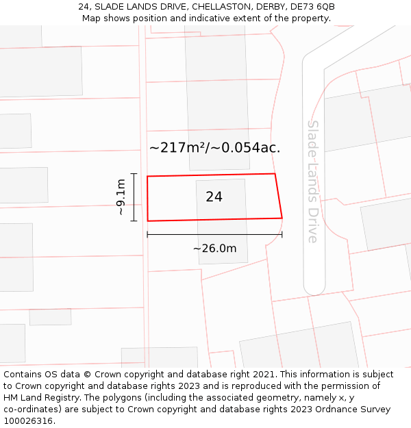 24, SLADE LANDS DRIVE, CHELLASTON, DERBY, DE73 6QB: Plot and title map