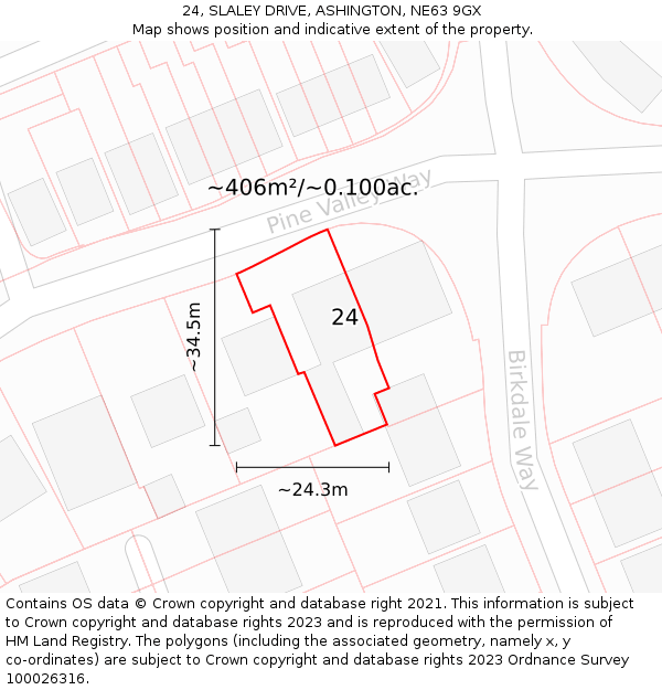 24, SLALEY DRIVE, ASHINGTON, NE63 9GX: Plot and title map