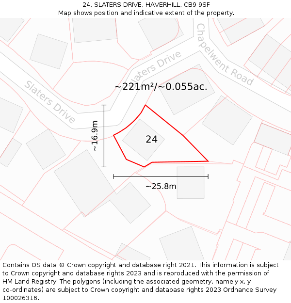 24, SLATERS DRIVE, HAVERHILL, CB9 9SF: Plot and title map