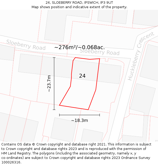 24, SLOEBERRY ROAD, IPSWICH, IP3 9UT: Plot and title map