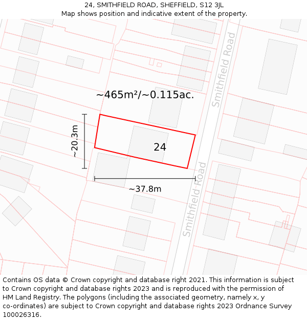 24, SMITHFIELD ROAD, SHEFFIELD, S12 3JL: Plot and title map