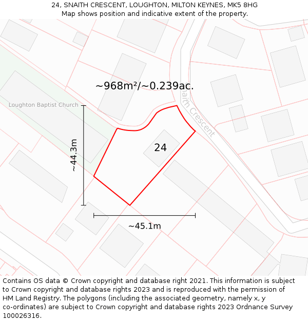 24, SNAITH CRESCENT, LOUGHTON, MILTON KEYNES, MK5 8HG: Plot and title map
