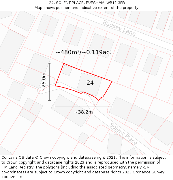 24, SOLENT PLACE, EVESHAM, WR11 3FB: Plot and title map
