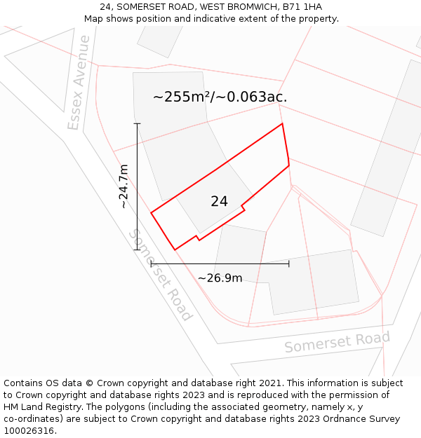 24, SOMERSET ROAD, WEST BROMWICH, B71 1HA: Plot and title map