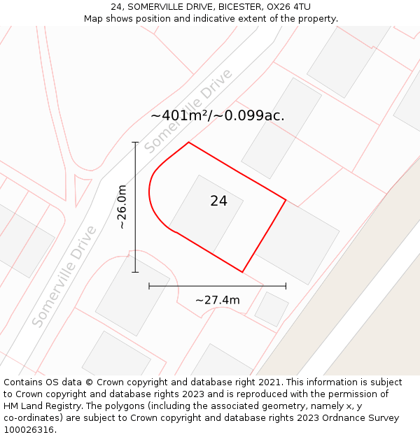 24, SOMERVILLE DRIVE, BICESTER, OX26 4TU: Plot and title map