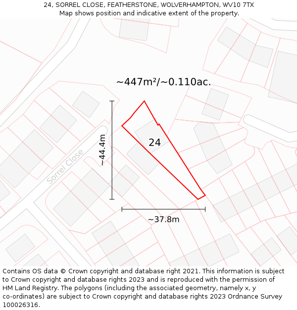 24, SORREL CLOSE, FEATHERSTONE, WOLVERHAMPTON, WV10 7TX: Plot and title map