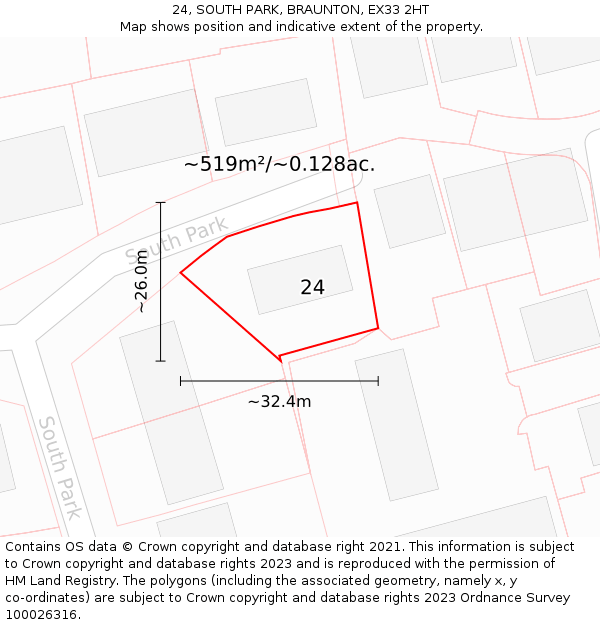 24, SOUTH PARK, BRAUNTON, EX33 2HT: Plot and title map