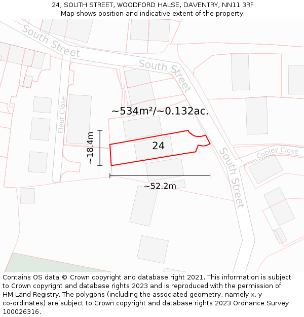 24, SOUTH STREET, WOODFORD HALSE, DAVENTRY, NN11 3RF: Plot and title map