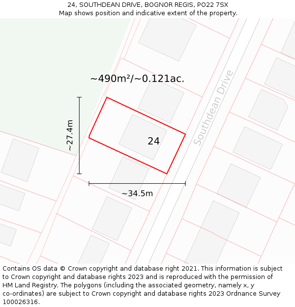 24, SOUTHDEAN DRIVE, BOGNOR REGIS, PO22 7SX: Plot and title map
