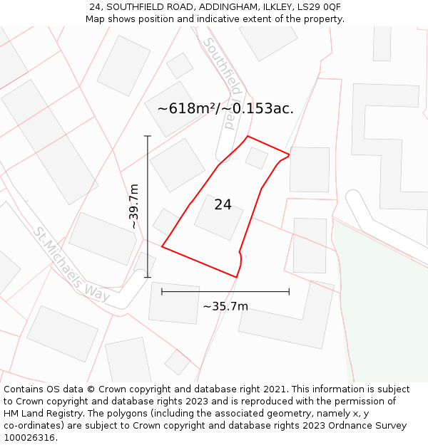 24, SOUTHFIELD ROAD, ADDINGHAM, ILKLEY, LS29 0QF: Plot and title map
