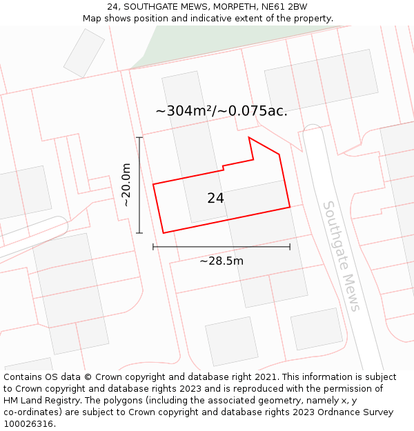 24, SOUTHGATE MEWS, MORPETH, NE61 2BW: Plot and title map