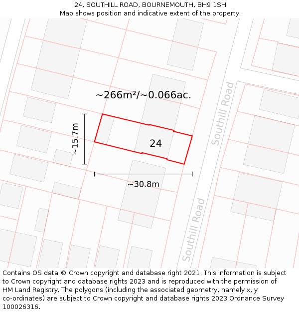 24, SOUTHILL ROAD, BOURNEMOUTH, BH9 1SH: Plot and title map