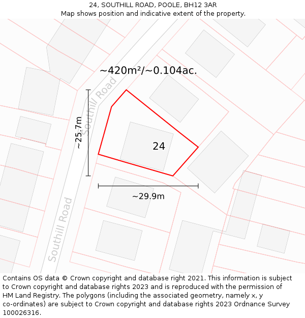 24, SOUTHILL ROAD, POOLE, BH12 3AR: Plot and title map