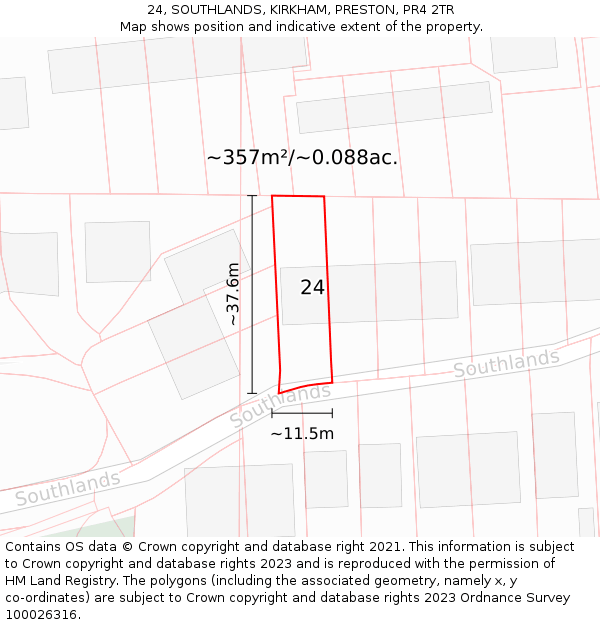 24, SOUTHLANDS, KIRKHAM, PRESTON, PR4 2TR: Plot and title map