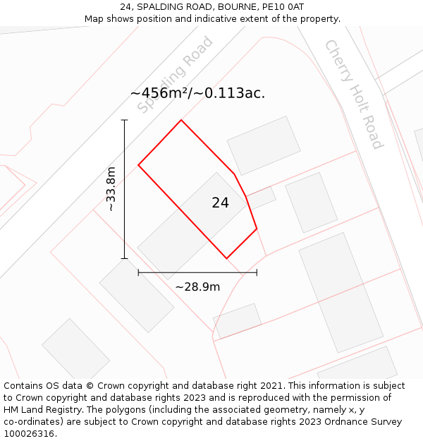 24, SPALDING ROAD, BOURNE, PE10 0AT: Plot and title map