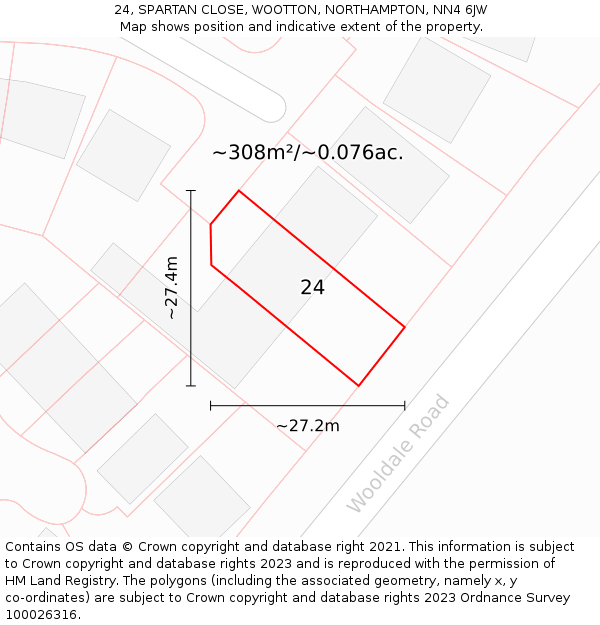 24, SPARTAN CLOSE, WOOTTON, NORTHAMPTON, NN4 6JW: Plot and title map