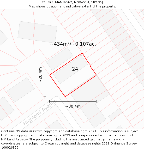 24, SPELMAN ROAD, NORWICH, NR2 3NJ: Plot and title map