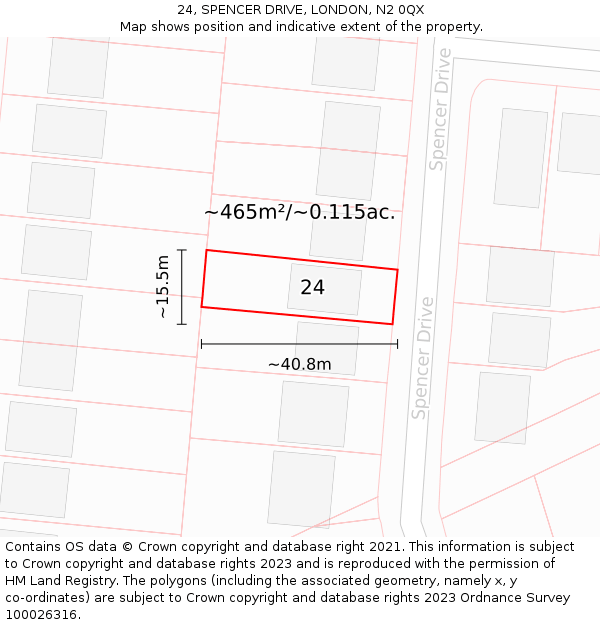 24, SPENCER DRIVE, LONDON, N2 0QX: Plot and title map