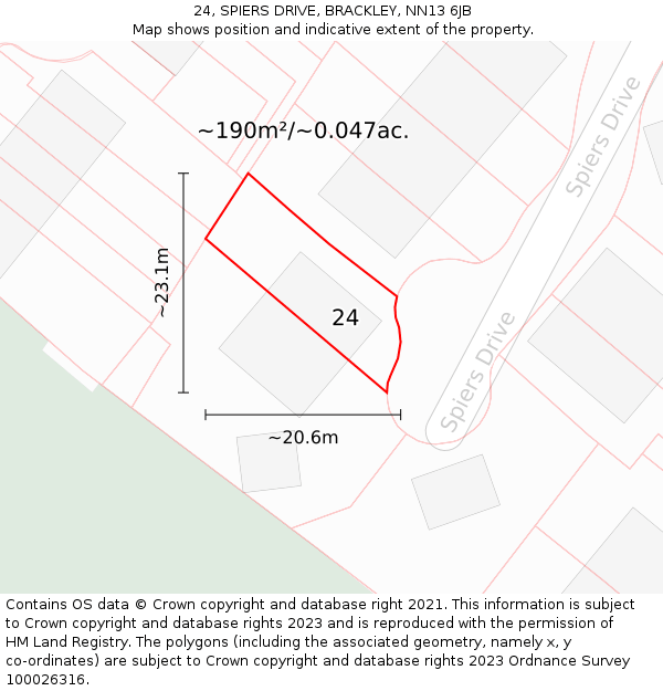 24, SPIERS DRIVE, BRACKLEY, NN13 6JB: Plot and title map