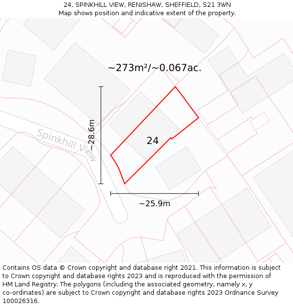 24, SPINKHILL VIEW, RENISHAW, SHEFFIELD, S21 3WN: Plot and title map