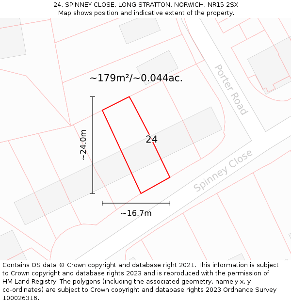 24, SPINNEY CLOSE, LONG STRATTON, NORWICH, NR15 2SX: Plot and title map