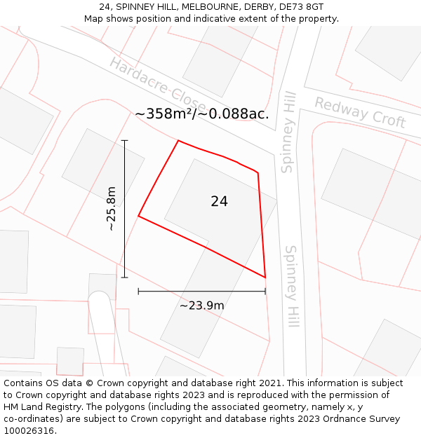 24, SPINNEY HILL, MELBOURNE, DERBY, DE73 8GT: Plot and title map