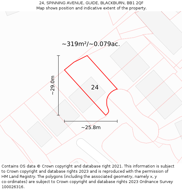 24, SPINNING AVENUE, GUIDE, BLACKBURN, BB1 2QF: Plot and title map