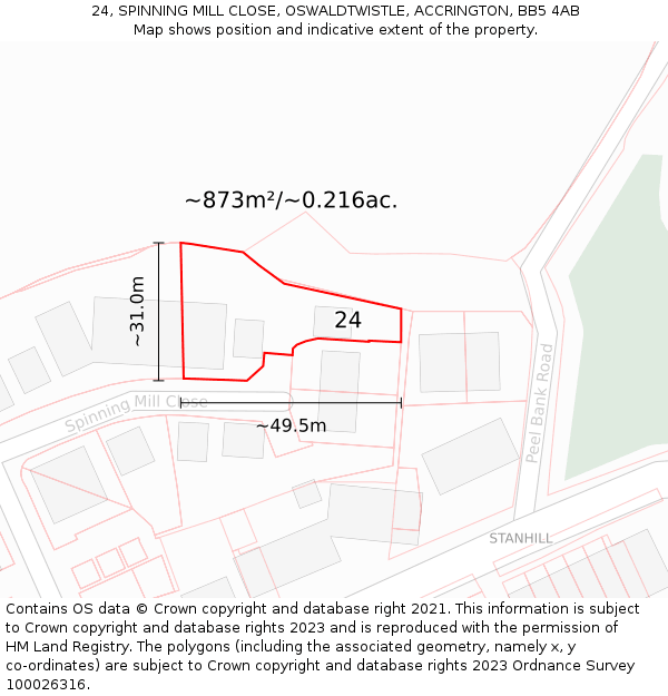 24, SPINNING MILL CLOSE, OSWALDTWISTLE, ACCRINGTON, BB5 4AB: Plot and title map